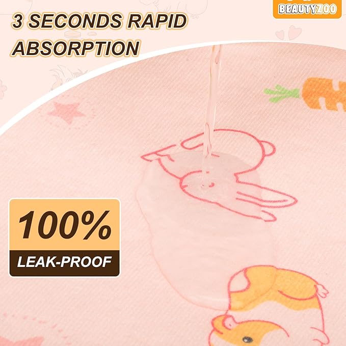 BEAUTYZOO 2 Pack Guinea Pig Cage Liners, Washable Reversible Fleece Guinea Pig Bedding, Waterproof Super Absorbent Pee Pads for Small Animals Rabbit Hamster Bunny - 24"x47" Pink