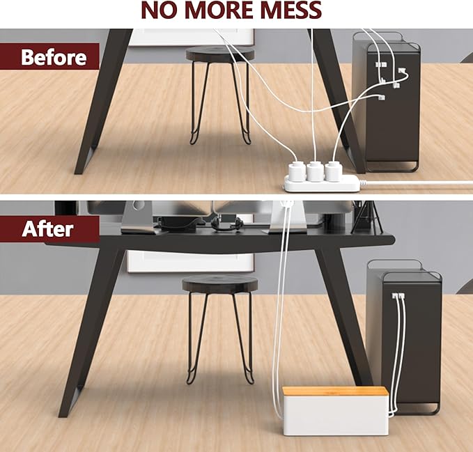 Cable Management Box,2 Pack Wooden Style Large Cable Organizer Box for Office and Home,Cable Organizer Box with Proof Lock for Baby-Pets,Wood Lid（White,2 Pack