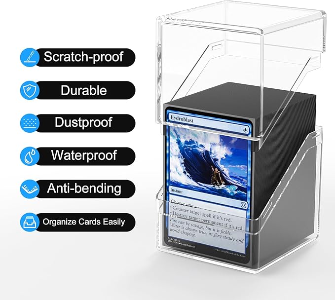 2 Pack Card Deck Boxes, Deck Case and 200Pcs Card Sleeves with Dividers, Standard Clear Commander Storage Box Fit for MTG, Sport, Trading Cards Cards (Black)