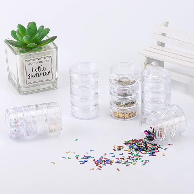 5 Set (20 Pieces) Stackable Cosmetic Containers with Screw Lids and Labels，10 Grams Clear Plastic Empty Jars Small Makeup Sample Containers for Beauty Products