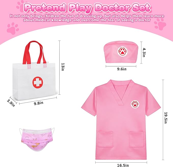 33Pcs Pet Doctor Kit for Toddlers - Dress Up Costume & Pretend Doctor Play Set with Dog Toy, Stethoscope, Pet Vet Roleplay Toys, Christmas Birthday Gifts for Ages 3 4 5 6 7 8 Year Old Boys Girls