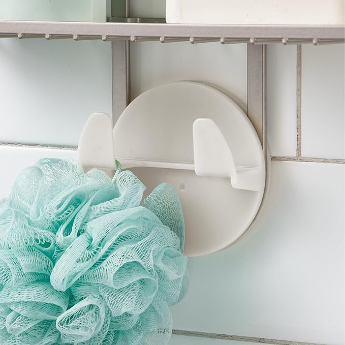 iDesign Self-Adhesive Shower Caddy with Mirror and Accessory Hooks - Satin