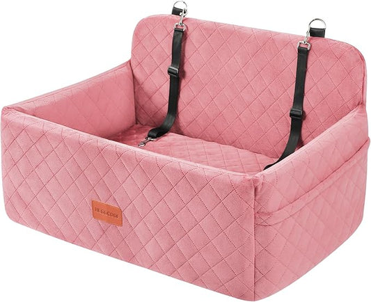 Dog Car Seat for Medium/Large Dogs, Pet Booster Seat for Under 55 lbs or 2 Small Dogs, Detachable & Washable Dog Car Bed for Backseat with 2 Safety Leashes (Pink)
