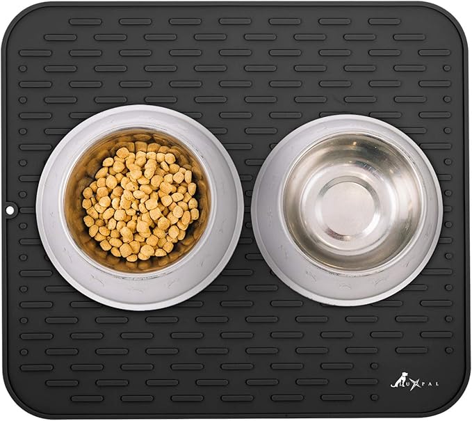 LuxPal Large 17X15 Premium Grade Silicone Dog & Cat Indoor or Outdoor Food Mat for Pets and Animals None Slip Food Tray Placemat for All Floors, Washable, Food Grade, (Black)
