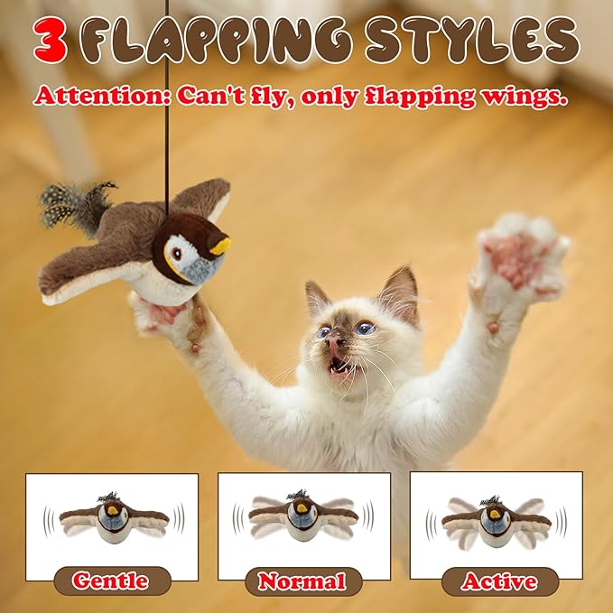 SZMDLX Rechargeable Flapping Sparrow Bird Cat Play Toy with Chirping Sound, Touch Activated Interactive Catnip Kicker, No Flying, Exercise Toy for Kittens, Cats, Small Dogs