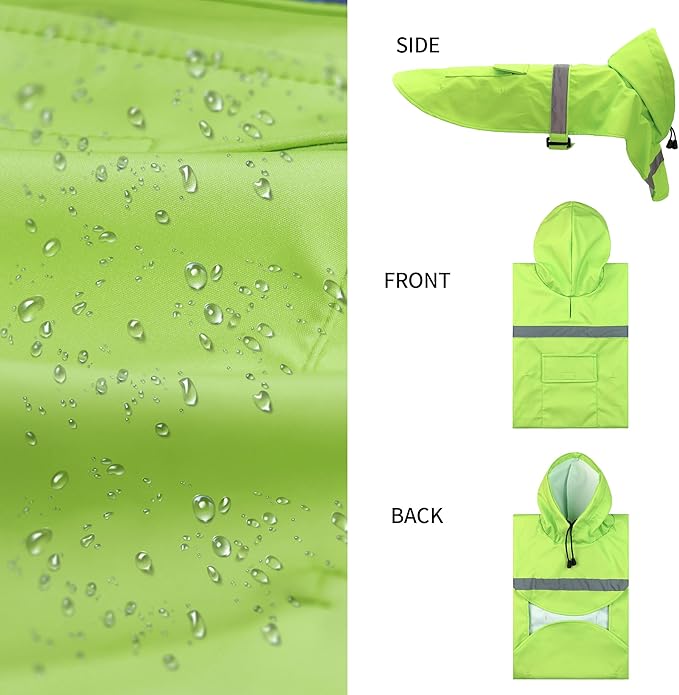 NACOCO Large Dog Raincoat Adjustable - Pet Water Proof Clothes Lightweight Rain Jacket Poncho Hoodies with Strip Reflective (XXL, Green)