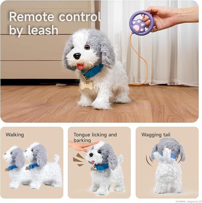 OR OR TU Walking Barking Toy Dog with Remote Control Leash, Plush Puppy Electronic Interactive Toys for Kids, Shake Tail,Pretend Dress Up Realistic Stuffed Animal Dog Age 3 4 5 6+ Years Old Best Gift