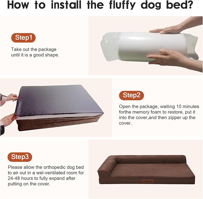 Orthopedic Dog Bed Medium Size Dog, 30x20x6 Inches Memory Foam Pet Bed for Small and Medium Dogs, Washable Removable Cover, Nonskid Bottom, Waterproof, Brown Grey