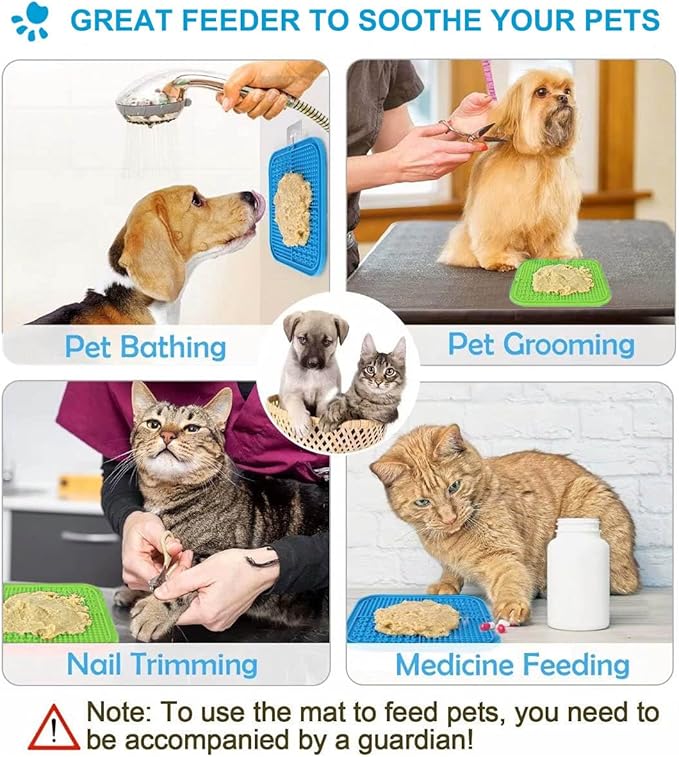 2 PCS Licking Mat for Dogs & Cats with Suction Cups, Dog Slow Feeder Lick Pat for Anxiety Relief, Dog Toys Feeding Mat for Butter Yogurt Peanut, Pets Bathing Grooming Training Mat (7.9''*7.9'')