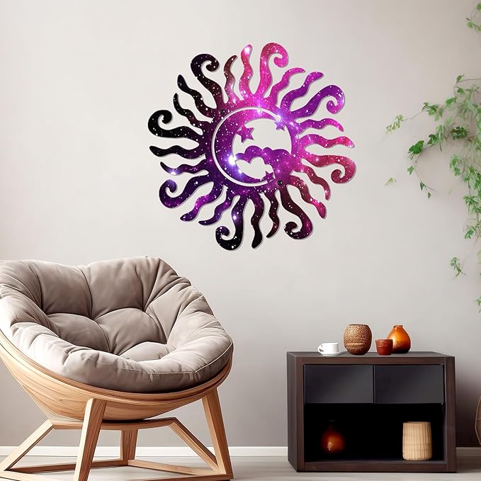 KOYILTD Unique Sun Metal Wall Art Outdoor Decor or Indoor Decor Multicolor and Rust Proof Wall Sculpture Farmhouse Metal Decorative Wall Art for Bedroom Living Room Garden Patio Pool (12 in, Sun C)