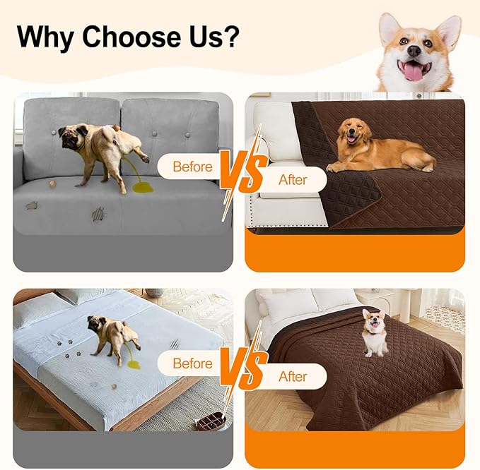 Smiry Waterproof Dog Blanket, 82x102 Inch Soft Pet Bed Cover Reversible, Washable Sofa Couch Furniture Protector for Small Medium Large Dog Puppy Cat, Geometric, Brown/Chocolate