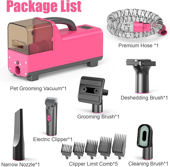 All-in-One Dog Grooming Clippers Kit with Pet Grooming Vacuum & Dog Hair Dryer, 1.8L Dust Cup, 5 Grooming Tools Cats Vacuum for Shedding Grooming