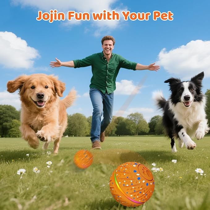 Interactive Dog Toys Dog Ball - Smart Moving Bouncing Dogs Ball with RGB Lights, E-TPU Material, 3 Play Modes Automatic Rolling Balls Toy for Small Medium Dogs Keep Them Busy(Orange)