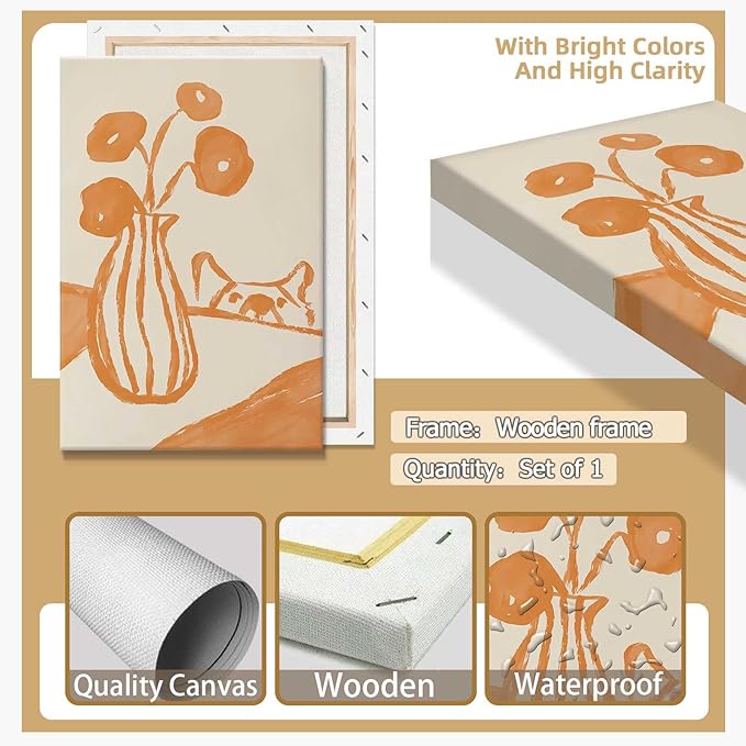 Funny Sneaky Dog Poster Retro Still Life Kitchen Canvas Wall Art Modern Abstract Floral Watercolor Animal Prints Painting For Living Room Kitchen Dining Room Wall Decor 12x16in Wrapped Canvas