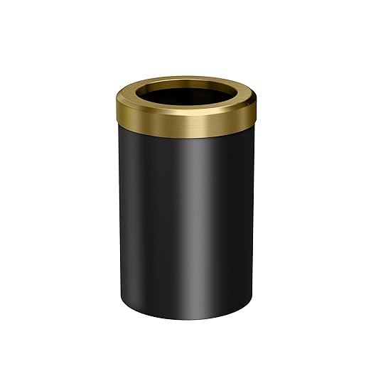 Gatco Small Bathroom Trash Can with Lid, Round 3 Gallon Stainless Steel Wastebasket, Under Sink, Matte Black and Brushed Brass, for Bathroom, Bedroom, Office (1930)