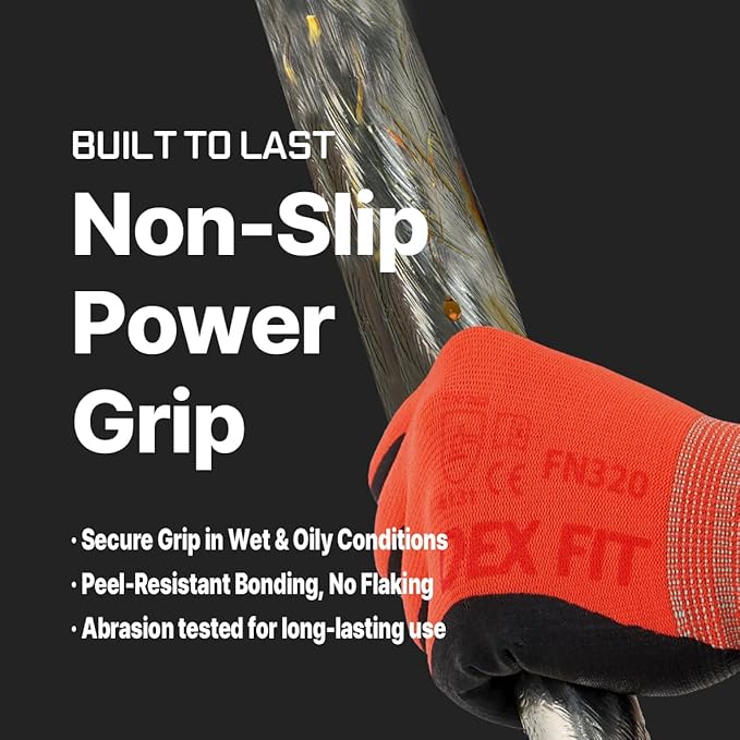 DEX FIT Nylon Work Gloves FN320, 3D Comfort Fit, Power Grip, Lightweight & Breathable, Touchscreen, Gardening, Yard Work, Warehouse, Delivery Driver Gloves; Red 7 (S) 3 Pairs