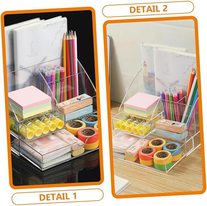 Acrylic Desktop Organizer with Multi-compartment Storage Box for Stationery Makeup Holder for Home Office and Vanity Use