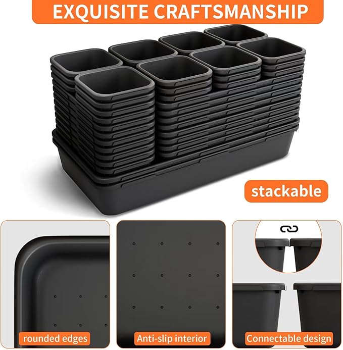 46 Pack 5-Sizes Large 12'' Tool Box Organizer Tray, Tool Box Organizers and Storage, for Hammer, Wrench, Screw, Small Parts Toolbox Organization, Tool Cart Chest Garage Drawer Organizer Tray, Black