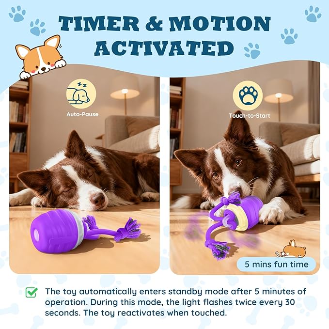 Interactive Dog Toys Ball - New Upgraded Chase Buddy Dog Toy for Small Dogs, Automatic Moving and Rolling Dogs Ball for Boredom, USB Rechargeable(Purple)