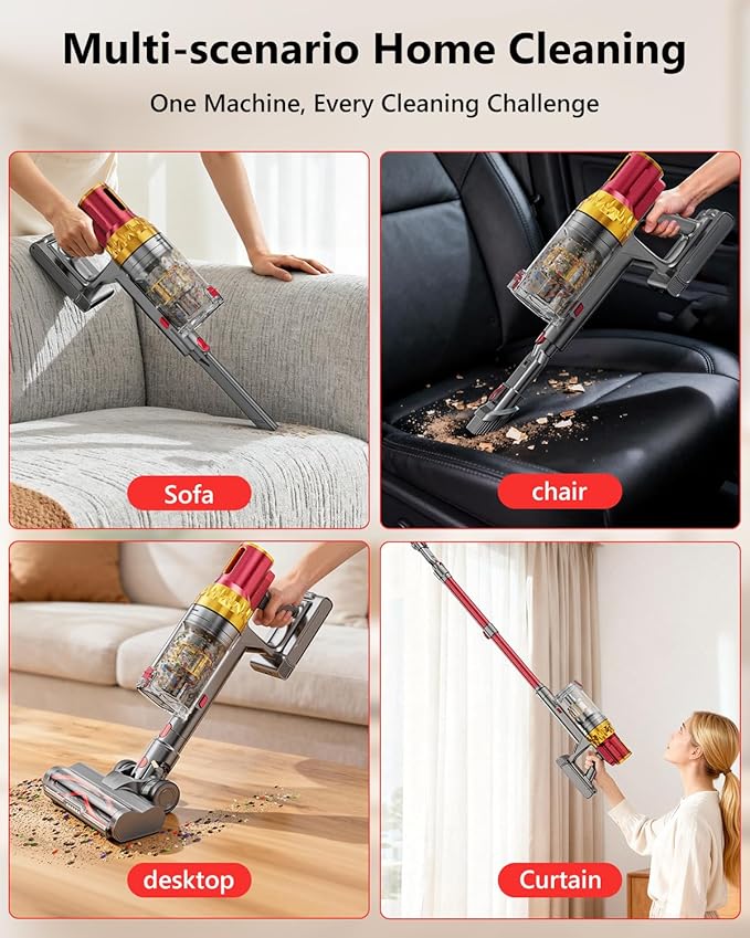 Cordless Vacuum Cleaner, 580W 48Kpa 65Mins Vacuum Cleaner for Home, Stand-Free Stick Vacuum, OLED Display, Auto Scrap Dust Tech, Lightweight, Anti-Tangle Vacuum Cordless for Woodfloor Carpet Pet Hair