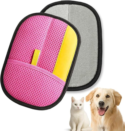 Pet Hair Removal Glove - Reusable Magic Brush Glove for Dog & Cat Hair Removal on Furniture, Car Seats, Clothes & Bedding (Pink)