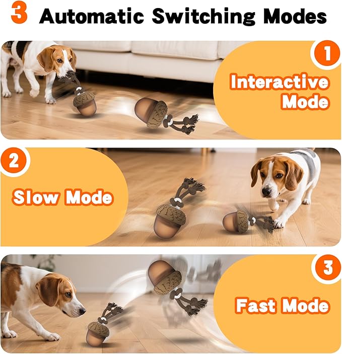 Interactive Dog Toys, Automatic Moving Rolling Dog Toys to Keep Them Busy, Motion-Activated Bouncing Vibrating Dog Ball for Small/Medium/Large Dogs (Acron)
