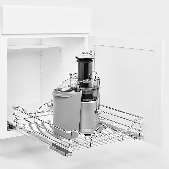 Rev-A-Shelf Single Steel Pullout Organizer for Base Kitchen/Bathroom Cabinets, Wire Storage Basket w/Soft-Close, Chrome, 20.5 x 21.74 In, 5730-21CR