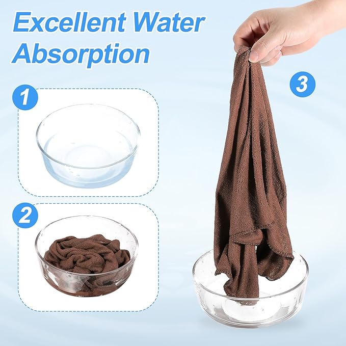 HARFINGTON 4 Pack Microfiber Cleaning Cloth, 20" x 10" Multi-Functional Cleaning Towels Reusable Absorbent Rags for Car Wash Kitchen Household Window Clean, Brown