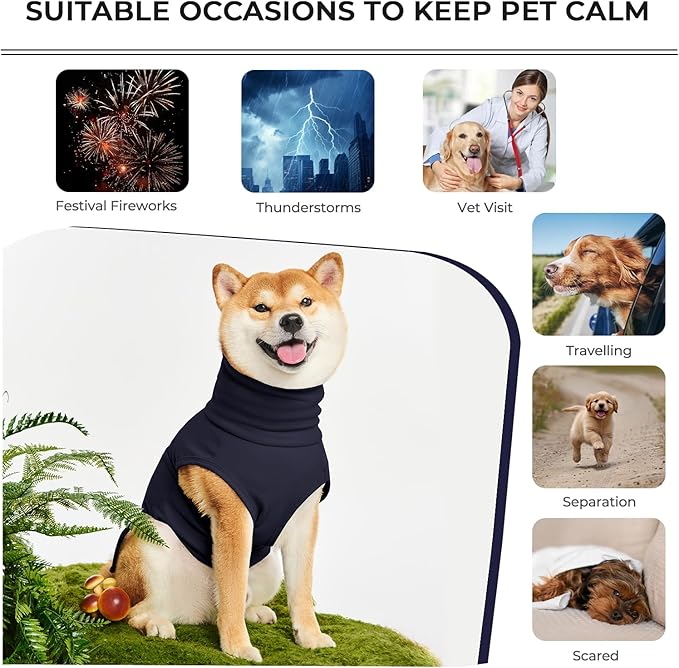 Dog Anxiety Calming Vest Adjustable Turtleneck Thunder Shirt Jacket for Fireworks, Separation, Vet Visits, Pet Hoodie for Large Medium Dogs
