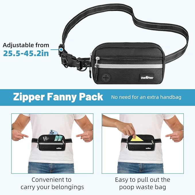 Hands Free Dog Leash for 2 Dogs with Pouch, Waist Leash for Dog Walking, Jogging, Hiking, Retractable Leashes with Dual Padded Handles, Adjustable Reflective Belt for Small, Medium, Large Dogs