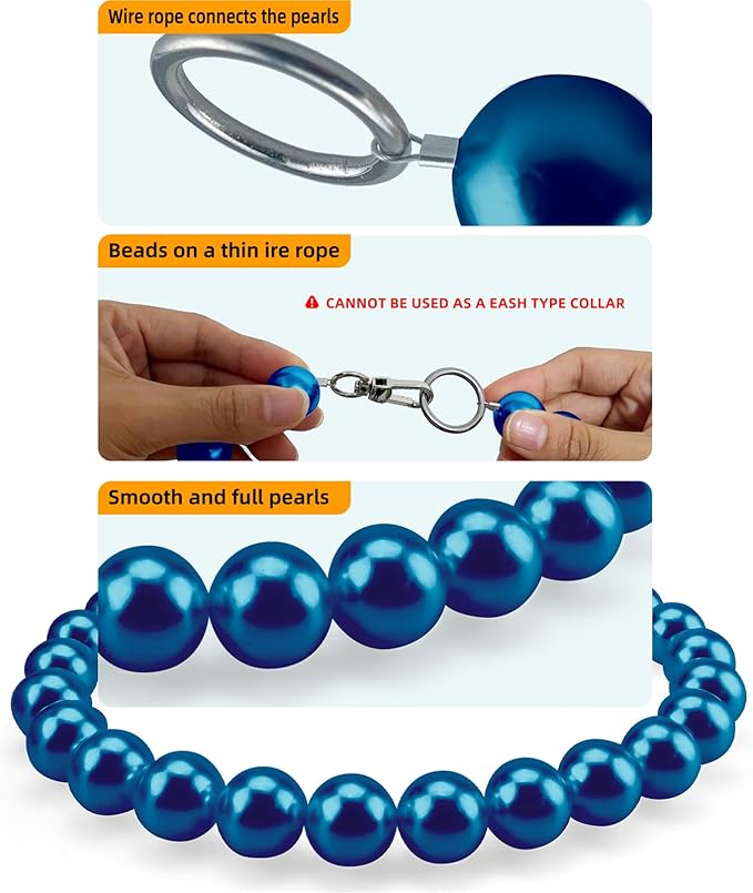 KUDES Chunky Pearl Dog Necklace (Beads 20mm),Elegant Classic Super Big Pearl Collar Necklace Accessories for Medium Large Dogs Occasions and Gatherings (Navy Blue, 3XL(Neck Girth 20.5''-23''))