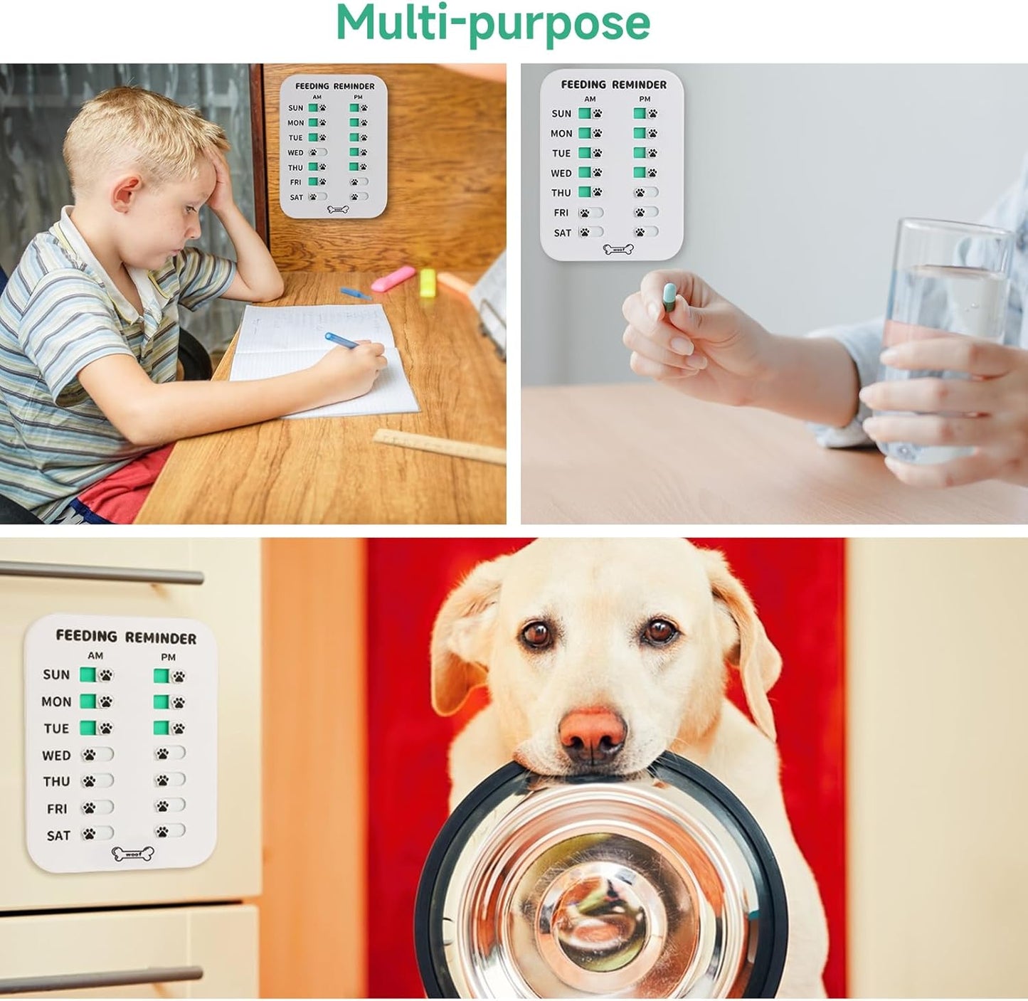 YAUYIK Dog Feeding Reminder, Magnetic Reminder Sticker, AM/PM Daily Indication Chart Feed Your Pets, Fridge Magnets and Double Sided Tape, Helps You to Track Pet Feeding & Medication (White)