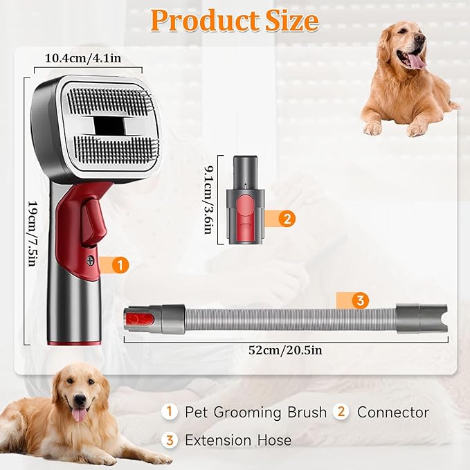 Pet Dog Grooming Attachment Kit, Deshedding Brush Attachment for V15, V11, V10, V8, V7 – Effective Grooming & Cleaning – Hair Grooming Tools for Dog and Cat, 3 Pack