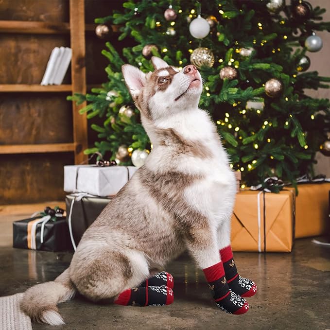 EXPAWLORER 6PCS Anti-Slip Dog Socks to Prevent Licking Paws,Dog Shoes for Hot Pavement,Best Paw Protector Traction Control on Hardwood Floor,Dog Booties for Puppy Small Medium Large Senior Dogs