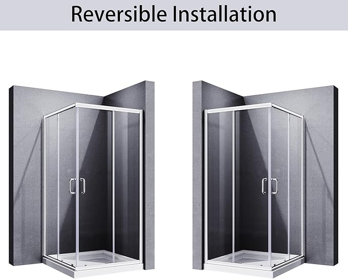 ELEGANT Corner Shower Enclosure 34'' D. x 34'' W. x 72'' H., Double Sliding Shower Door with 2 Stationary Panels,Shower Enclosure with 1/4'' Clear Glass, Chrome Finish (Shower Base Not Included)