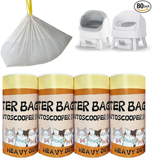 80 Count Cat Litter Box Liner Bags for Open-Top Pet Automatic Self Cleaning Cat Litter Box, Waste Bags, 27" x 13"Heavy Duty Replacement Trash Bags with Drawstring (Yellow)