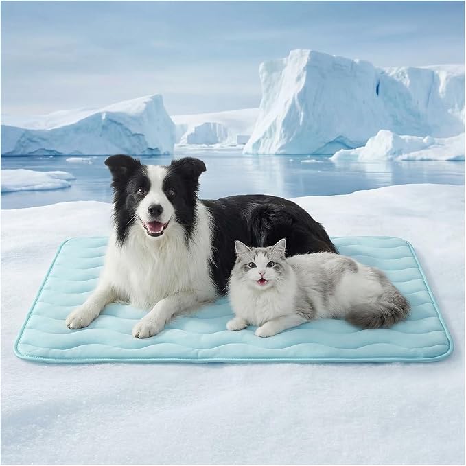 Dog Cooling Mat for Extra Large Dogs, 43"x32" Breathable Self Cooling Crate Mat for Dogs & Cats, QMAX>0.5 Portable Washable Pet Cooling Mat for Dog Bed, Thickened Cool Fiber Indoor/Outdoor Summer,Blue