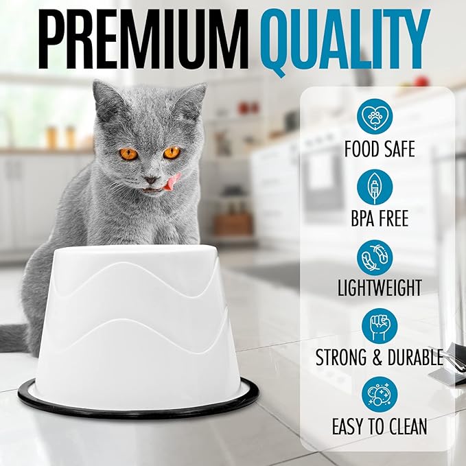 No Slip Base Elevated Bowls for Small Dogs and Cats Wearing Cone - Raised Bowls for Dogs and Cats - 2 Pair