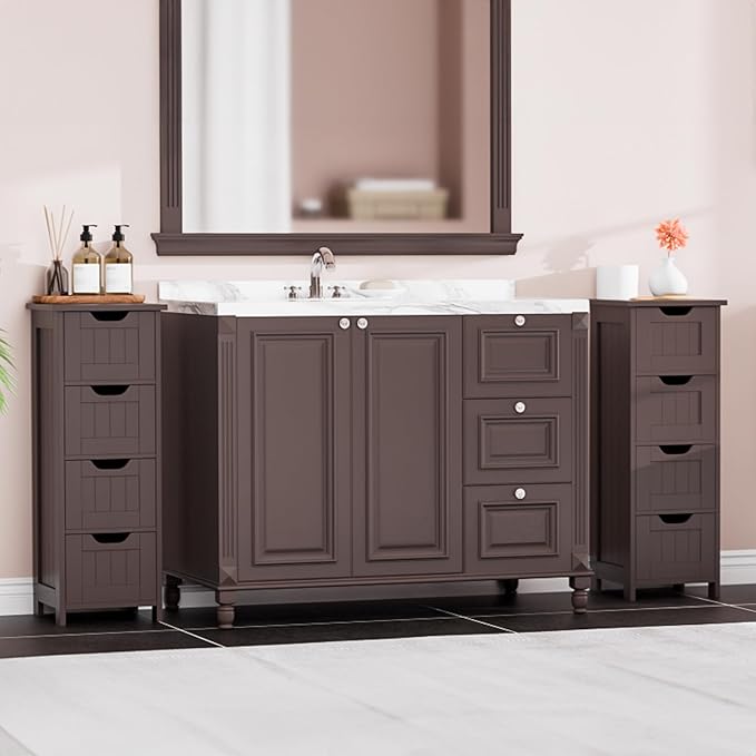 ZENY Bathroom Floor Storage Cabinet with 4 Drawers for Bedroom, Bathroom, Hallway, Narrow Toilet Paper Cabinet, Freestanding (Brown)