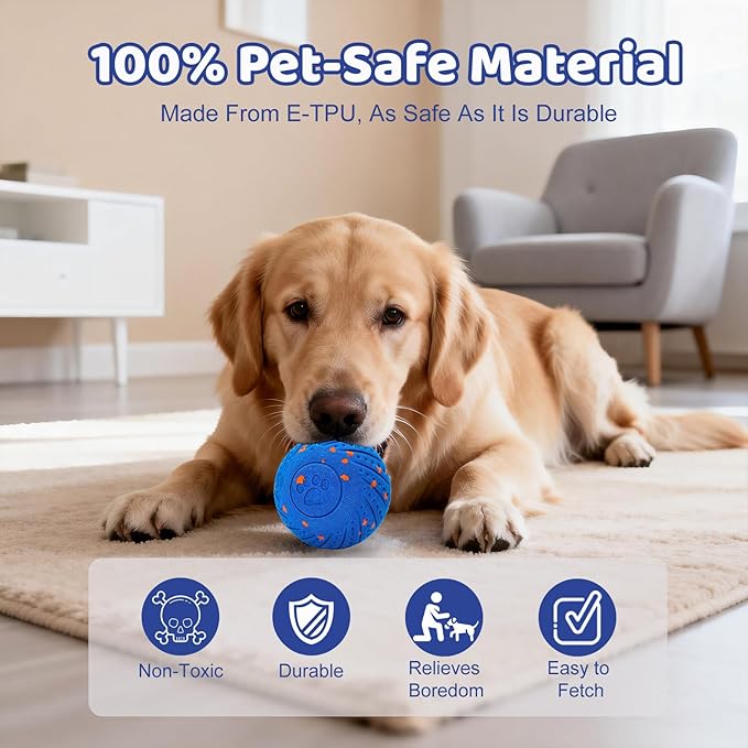 Smart Interactive Dog Ball,Automatic Rolling & Bouncing Dog Toy,Natural Rubber Chew Toy for Chewers,Keeps Dogs Busy & Eases Separation Anxiety