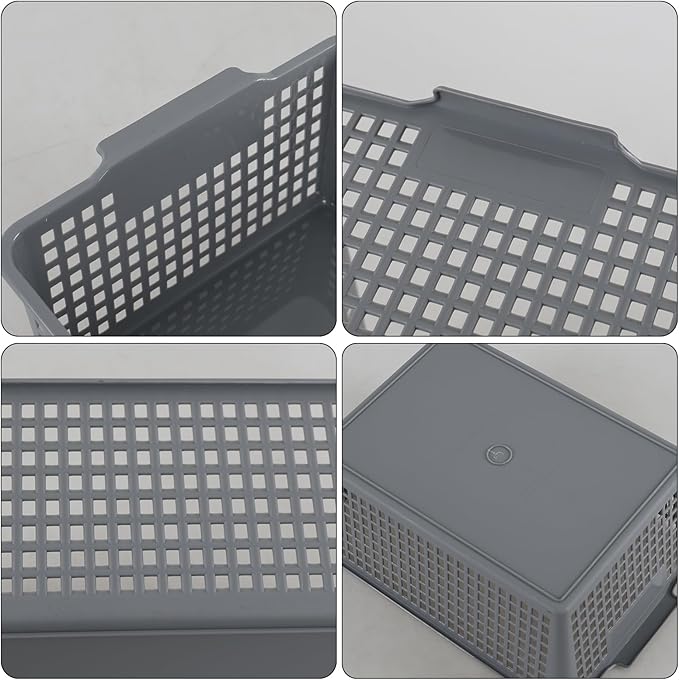 3 Pack Plastic Kitchen Storage Baskets, Rectangle Basket Set for Cabinets, Shelves, Countertops