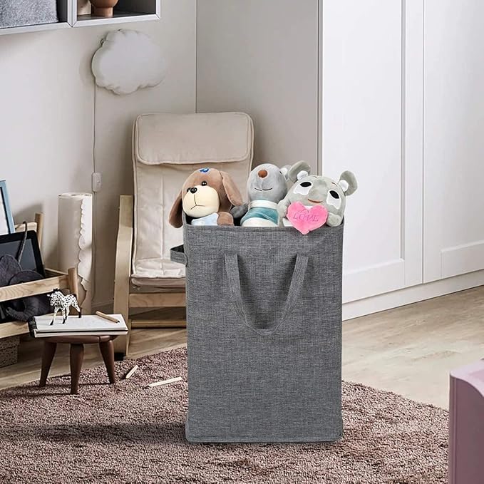ZERO JET LAG Slim Laundry Hamper With Handles Collapsible Laundry Basket Thin Dirty Clothes Basket Narrow Laundry Bag Foldable Dirty Cloth Hamper 45L (23 inches,Dark Grey)