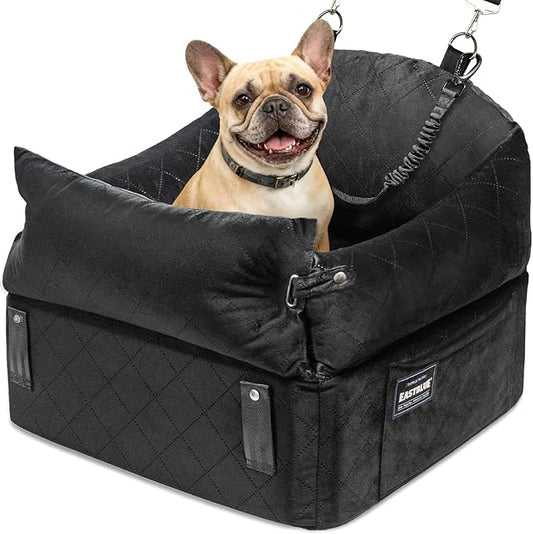 EASTBLUE Dog Car Seat for Small Medium Dogs Up to 35 lbs, 2 Memory Foam Pads Dog Booster Car Seat with Seat Belt, Washable Pet Carseat for Puppy & Cat, Dogs Travel Bed for Cars (Black-Velvet)