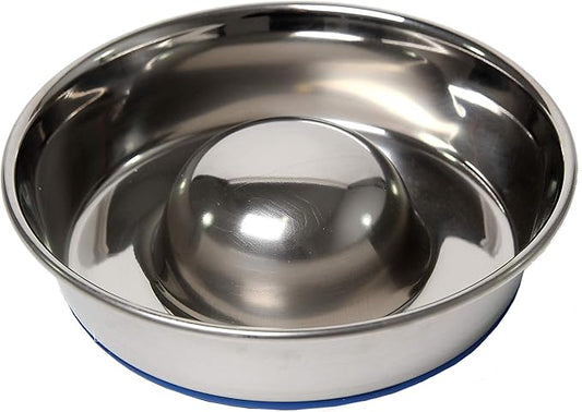 OurPets DuraPet Slow Feed Premium Stainless Steel Dog Bowl, Silver, Small (2040010300)