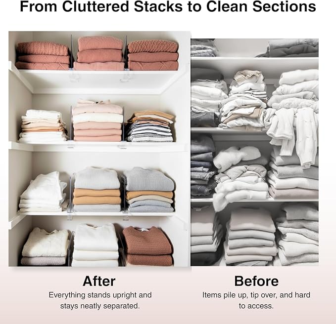 Shelf Dividers Purse Organizer for Closet: 6-inch Tall(Shorter Version) Acrylic Handbag Organizer - Small Space Separator for Clutches Evening Bags Pouches Mini-bags on Wood Shelves 10-Pack