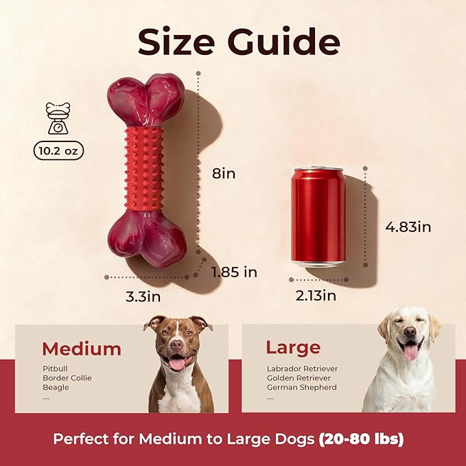 Apasiri 3-Pack Tough Dog Chew Toys for Aggressive Chewers, Beef-Flavored Dog Bones for Large Breed Dogs, 8" Nylon & Rubber Chew Toys Long-Lasting Play