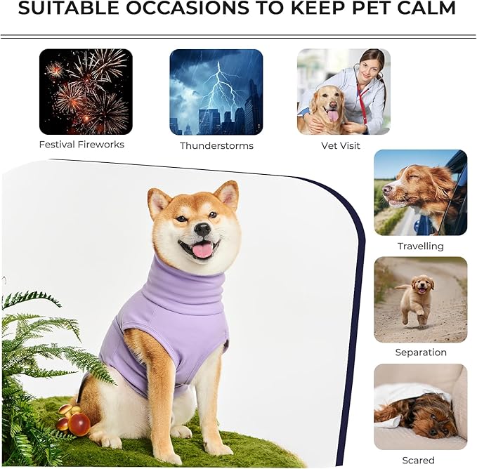 Dog Anxiety Calming Vest Adjustable Turtleneck Thunder Shirt Jacket for Fireworks, Separation, Vet Visits, Pet Hoodie for Large Medium Dogs