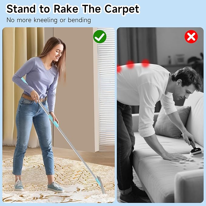 Carpet Rake for Pet Hair Removal，SAN LIKE Reusable Pet Hair Remover with Adjustable Long Handle,Carpet Scraper Rake Dog Cat Hair Remover Tool for Rugs, Mats,Couch, Furniture