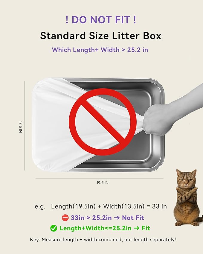 180 Count Automatic Cat Litter Box Liners Compatible with PetPivot AutoScooper 11 and Similar Open Top Self Cleaning Litter Box, Heavy Duty Cat Litter Bags Liners with Drawstring, 25.19" x 11.8"