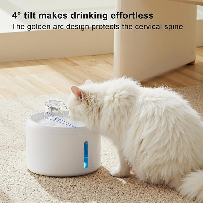 Casfuy W9 Enhanced KDF Multi-Layer Filtration Quiet Dog & Cat Water Fountain, White, 85-oz